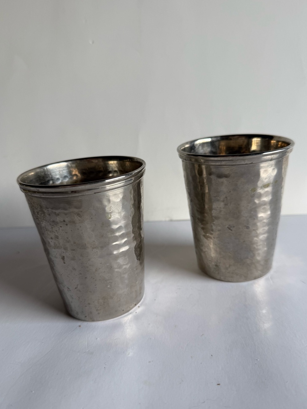 Hammered Silver-Color Metal Tumblers - Set of 2